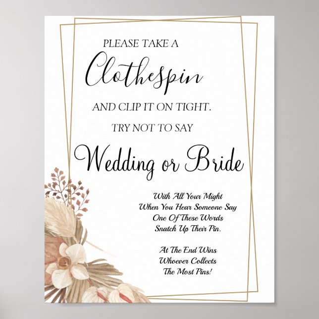 Poster Pampa Grass Clothespin signe de jeu de douche nupt (Devant)