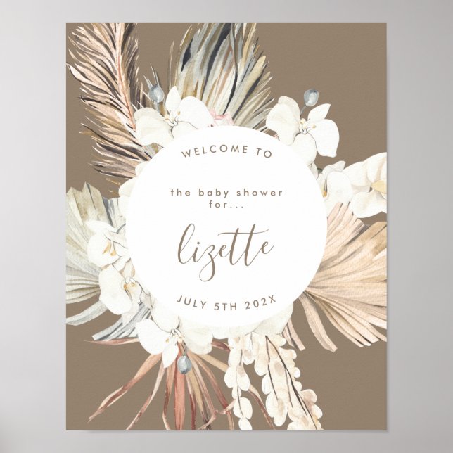 Poster Pampas Boho Bronze Beach Bonjour Baby shower Bienv (Devant)