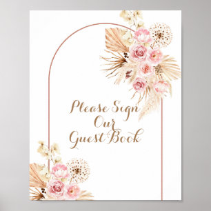 Poster Pampas Boho Rose Floral S'il vous plaît signer not