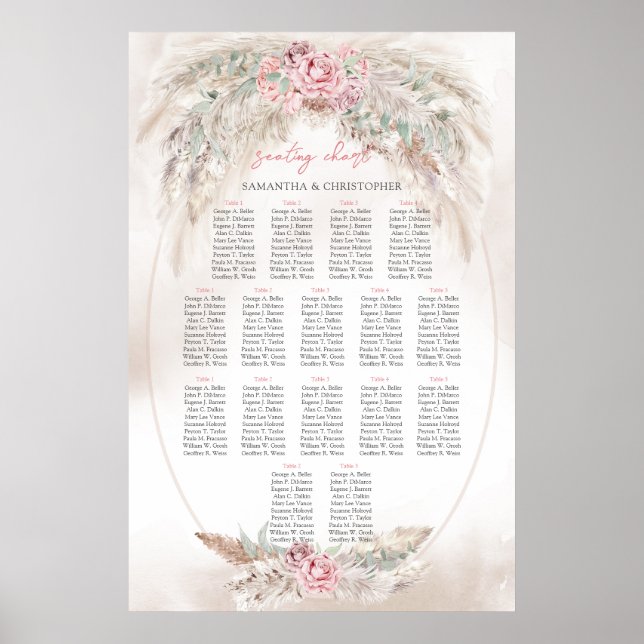 Poster Pampas Boho simple et sièges mariage rose poussiér (Devant)