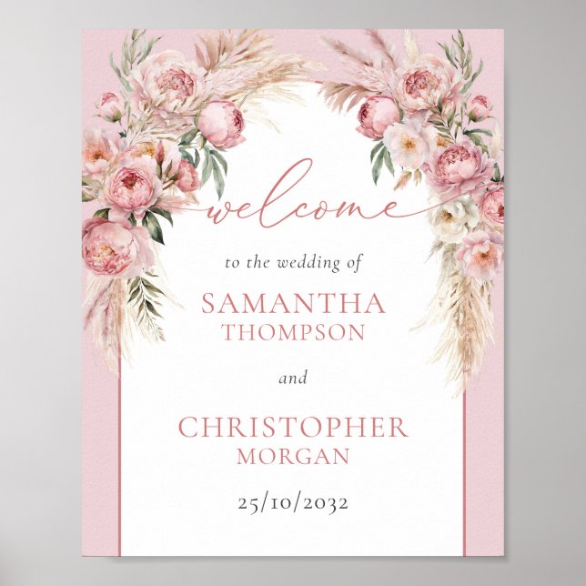 Poster Pampas de pampas boho arc mariage accueil (Devant)