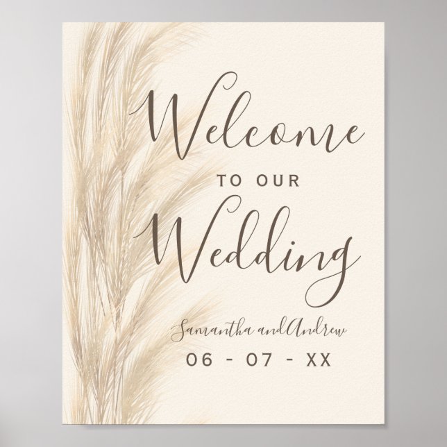 Poster Pampas été herbe aquarelle mariage bienvenue (Devant)