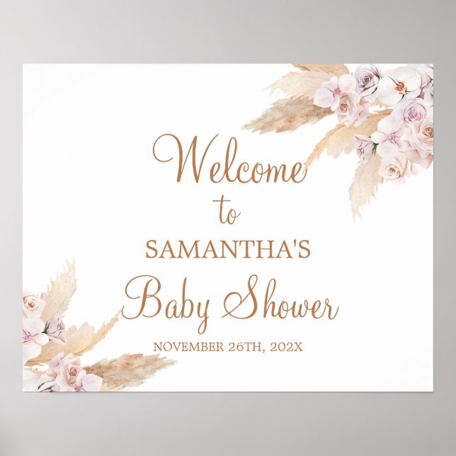 Poster Pampas Grass Baby shower Fille Signal de bienvenue (Devant)