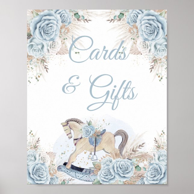 Poster Pampas Grass Blue Floral Rocse Cartes Cadeaux Chev (Devant)