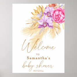 Poster Pampas grass Boho Baby shower rose Bienvenue