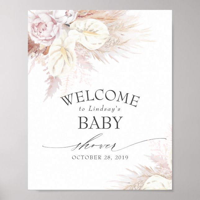 Poster Pampas Grass et Anthuriums Baby shower Bienvenue P (Devant)