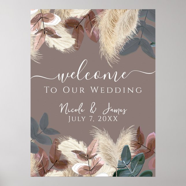 Poster Pampas Grass et Feuille Mariage de la terre bohème (Devant)