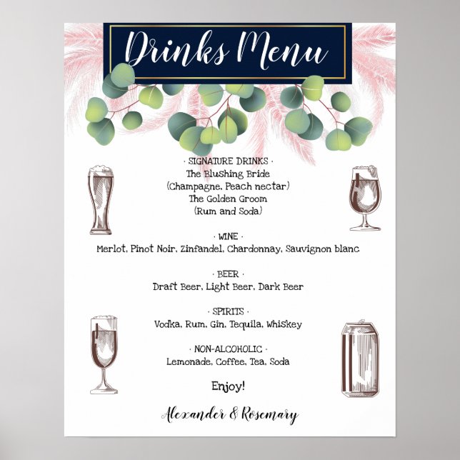 Poster Pampas Grass & Eucalyptus Boissons Menu Signal Mar (Devant)