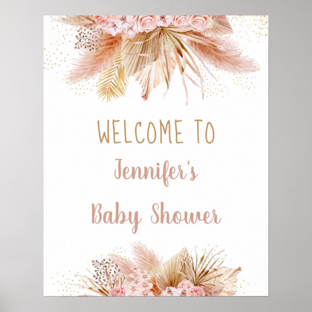 Poster Pampas Grass rose or Baby shower Floral (Devant)