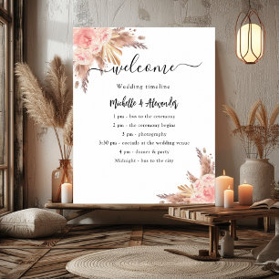 Poster Pampas herbe rose programme de mariage floral cale