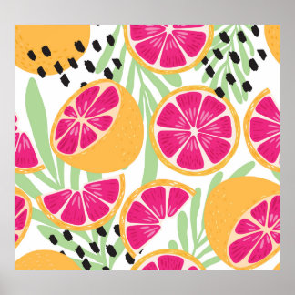 Poster Pamplemousse & Feuilles : Vintage tropical