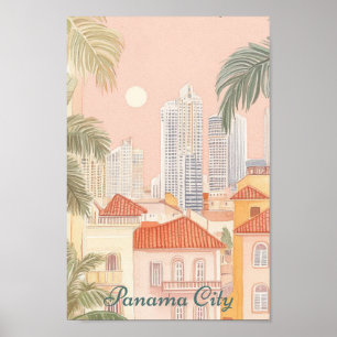 Poster Panama City Gouache Peinture Illustration Voyage