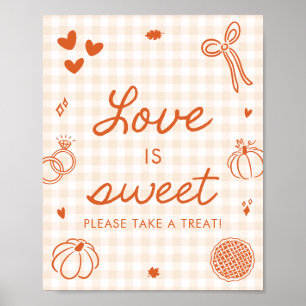 Poster Pancarte amour doux gingham orange automnal dessin