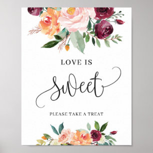 Poster Pancarte d'amour floral orange Burgundy Blush est 