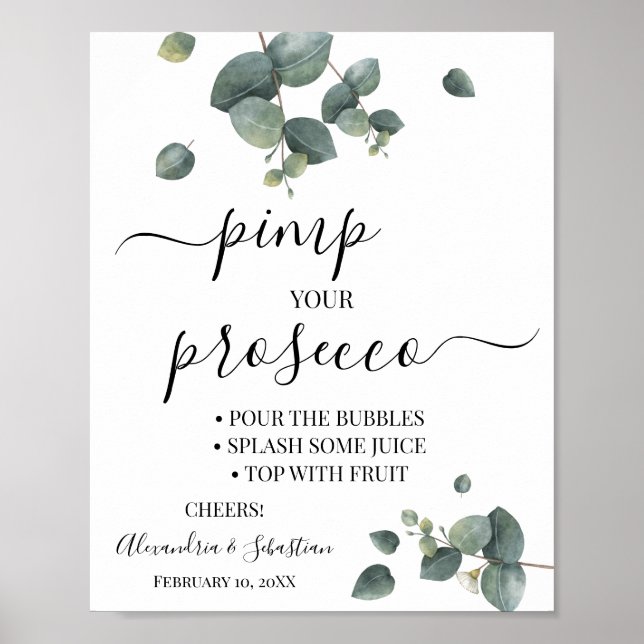 Poster Pancarte de Baby Shower de mariage Eucalyptus Pimp (Devant)