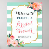 Pancarte de Baby Shower Moderne Floral Vert Menthe