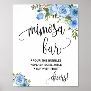 Poster Pancarte de bar à Mimosa Fleurs Bleues Mariage de 