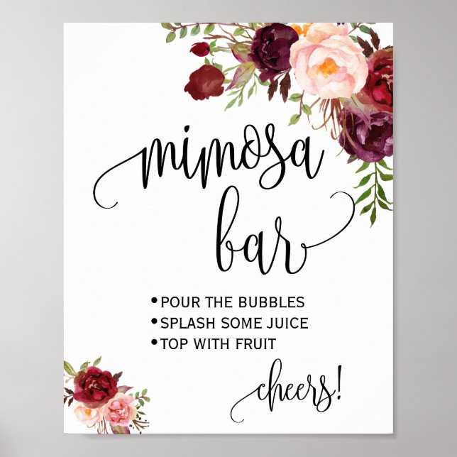 Poster Pancarte de bar à Mimosa mariage de mariage shower (Devant)