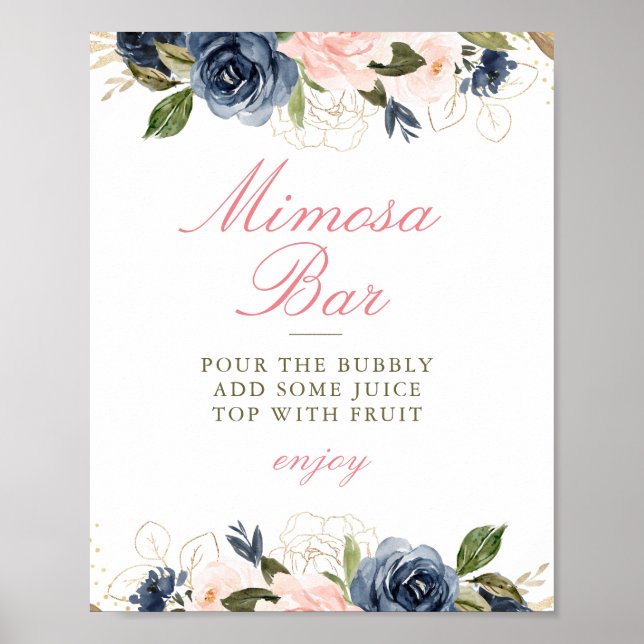 Poster Pancarte de bar à mimosa pour une baby shower rose (Devant)