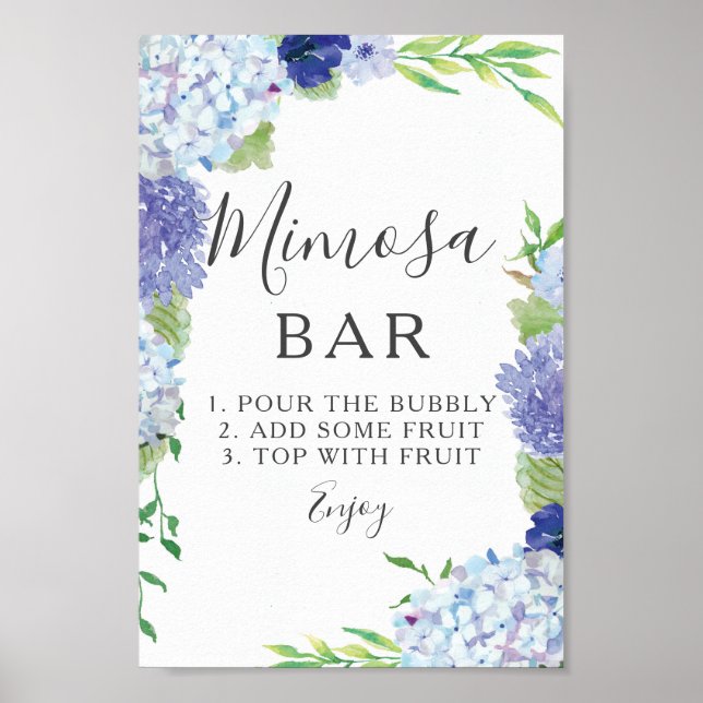 Poster Pancarte de bar Mimosa à l'hortensia bleu (Devant)