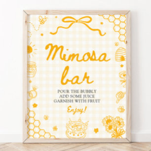 Poster Pancarte de bar Mimosa abeille à carreaux jaunes