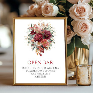 Poster Pancarte de bar ouvert automnal au eucalyptus raff