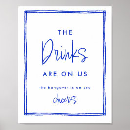 Poster Pancarte de bar ouvert de mariage bleu français de