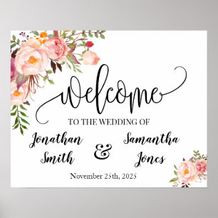 Poster Pancarte de bienvenue de mariage bohème chic affic