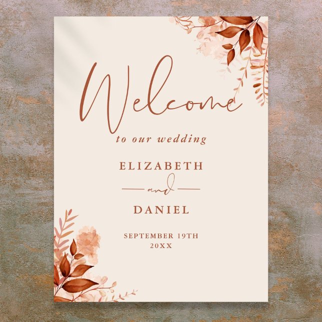 Poster Pancarte de bienvenue de mariage floral rustique d (Autumn Fall Rustic Floral Wedding Welcome Sign)