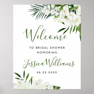 Poster Pancarte de bienvenue Élégante Orchidée Blanche po