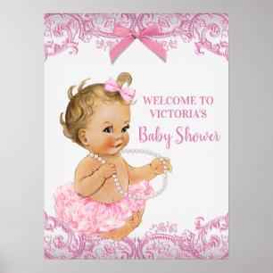 Poster Pancarte de bienvenue pour Baby Shower fille avec