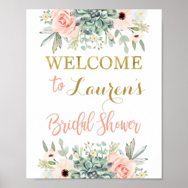 Poster Pancarte de bienvenue pour mariage de succulentes (Devant)
