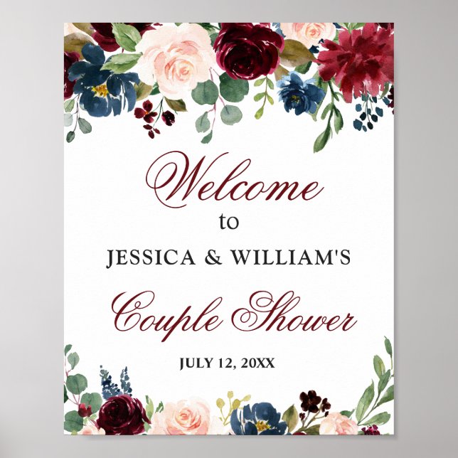 Poster Pancarte de bienvenue pour un couple avec fleurs d (Devant)