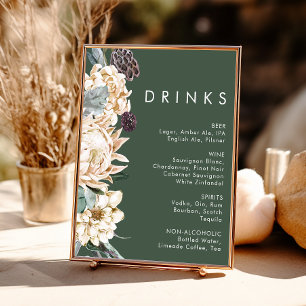Poster Pancarte de boissons de mariage Fleurs blanches   