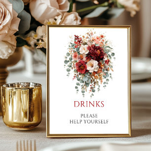 Poster Pancarte de boissons florales Boho Bourgogne 8x10