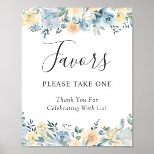 Poster Pancarte de cadeaux de mariage floraux bleus pouss
