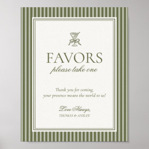 Poster Pancarte de cadeaux de mariage rayée verte Martini