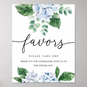 Poster Pancarte de cadeaux floraux d'hortensia bleue