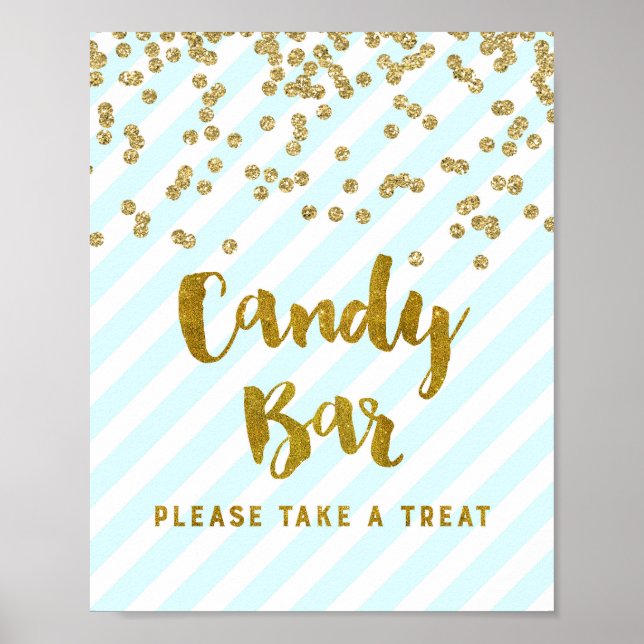 Poster Pancarte de Candy Bar pour Baby Shower Rayures Ble (Devant)