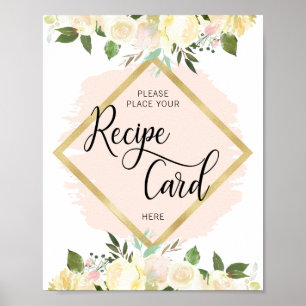 Poster Pancarte de CARTE DE RECETTE en aquarelle floral r