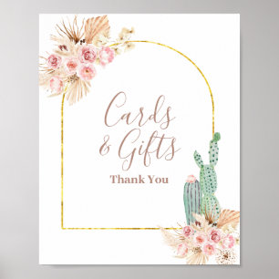 Poster Pancarte de cartes et cadeaux de cactus boho fleur