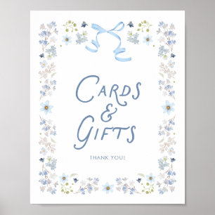 Poster Pancarte de cartes et cadeaux de mariage floral bl