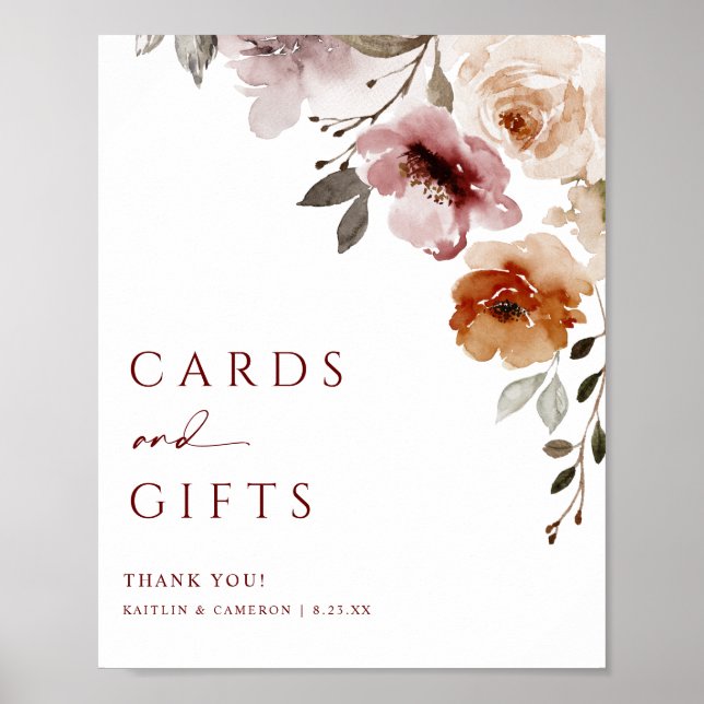 Poster Pancarte de cartes et cadeaux de mariage floraux e (Devant)