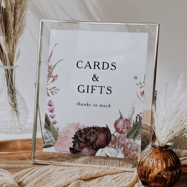 Poster Pancarte de cartes et cadeaux floraux boho Bourgog (Créateur téléchargé)