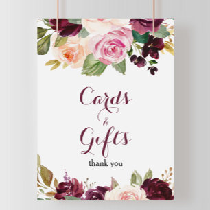 Poster Pancarte de cartes et cadeaux floraux bordeaux ave