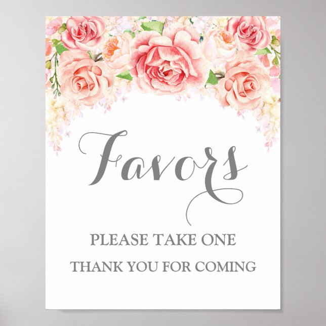 Poster Pancarte de Faveurs Baby Shower Fleurs Aquarelles  (Devant)