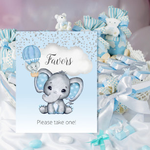 Poster Pancarte de Favors de Baby Shower Éléphant Bleu Ba