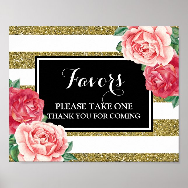 Poster Pancarte de Favors pour Baby Shower Fleurs Florale (Devant)