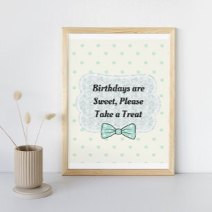 Poster Pancarte de fête avec nœud papillon bleu mignon