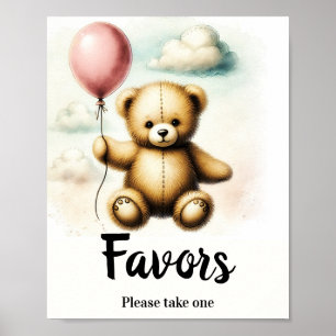 Poster Pancarte de fête d'anniversaire avec ballon rose e